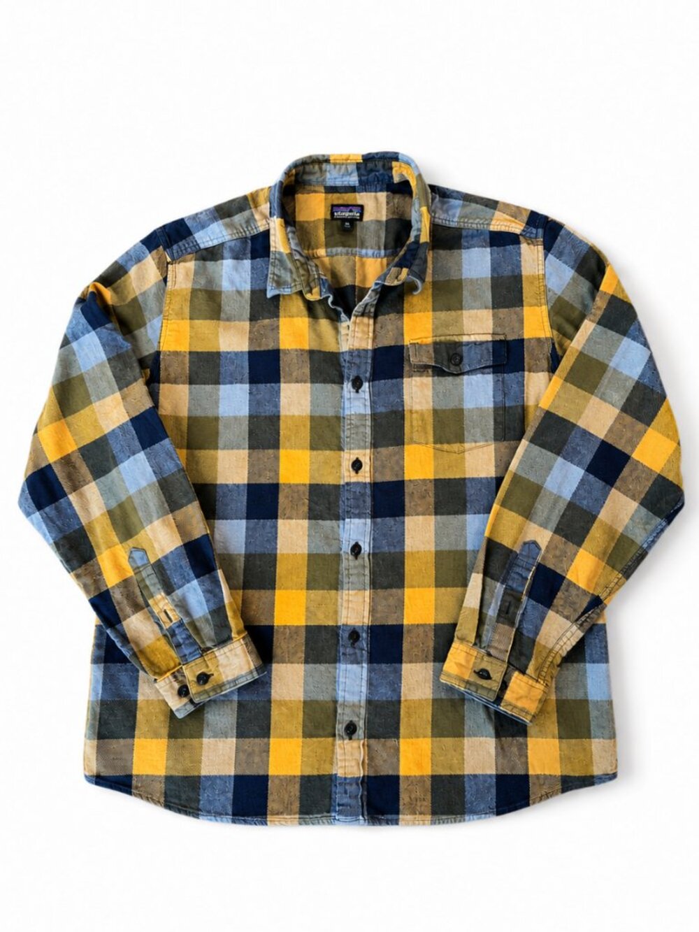 Patagonia Organic Cotton Flannel Shirt Men’s XXL Yellow Blue Plaid Button Down